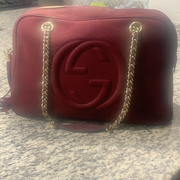Gucci Soho Chain Zipped Bag Nubuck Burgundy - Picture 13 of 16